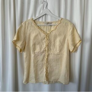 Vintage J.Jill 100% linen cottagecore ruffle top in women's size Medium